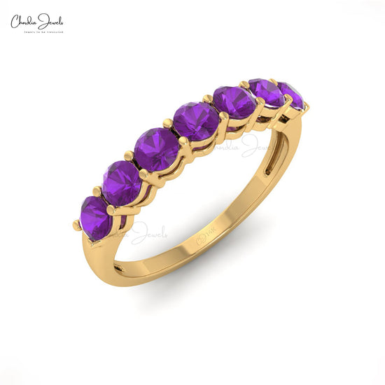 Natural 3mm Purple Amethyst Half Eternity Band in 14k Solid Gold