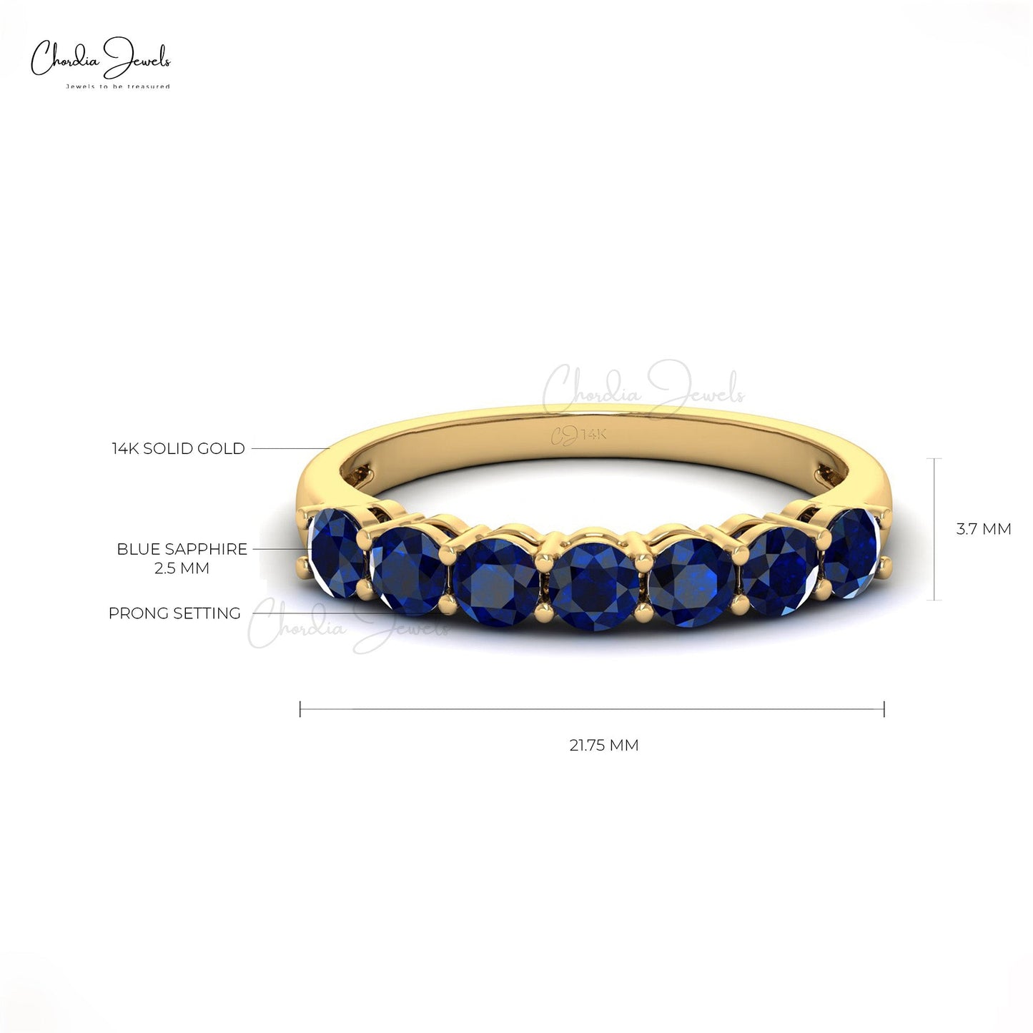 3MM Blue Sapphire 14K Solid Gold September Birthstone Ring