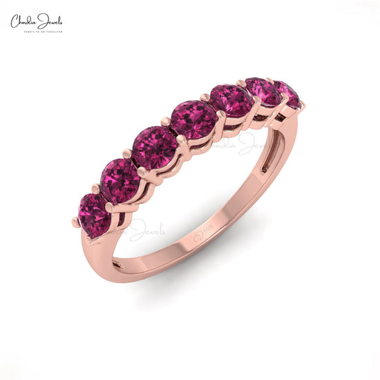 Dainty Seven Stone Ring With 3mm Rhodolite Garnet Prong Set In 14k Real Gold Jewelry