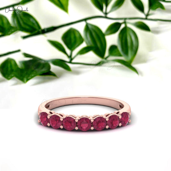 Natural 0.84 Carats Pink Tourmaline Band Ring For Valentine, 14k Solid Gold Gemstone Half Eternity Band For Anniversary Gift