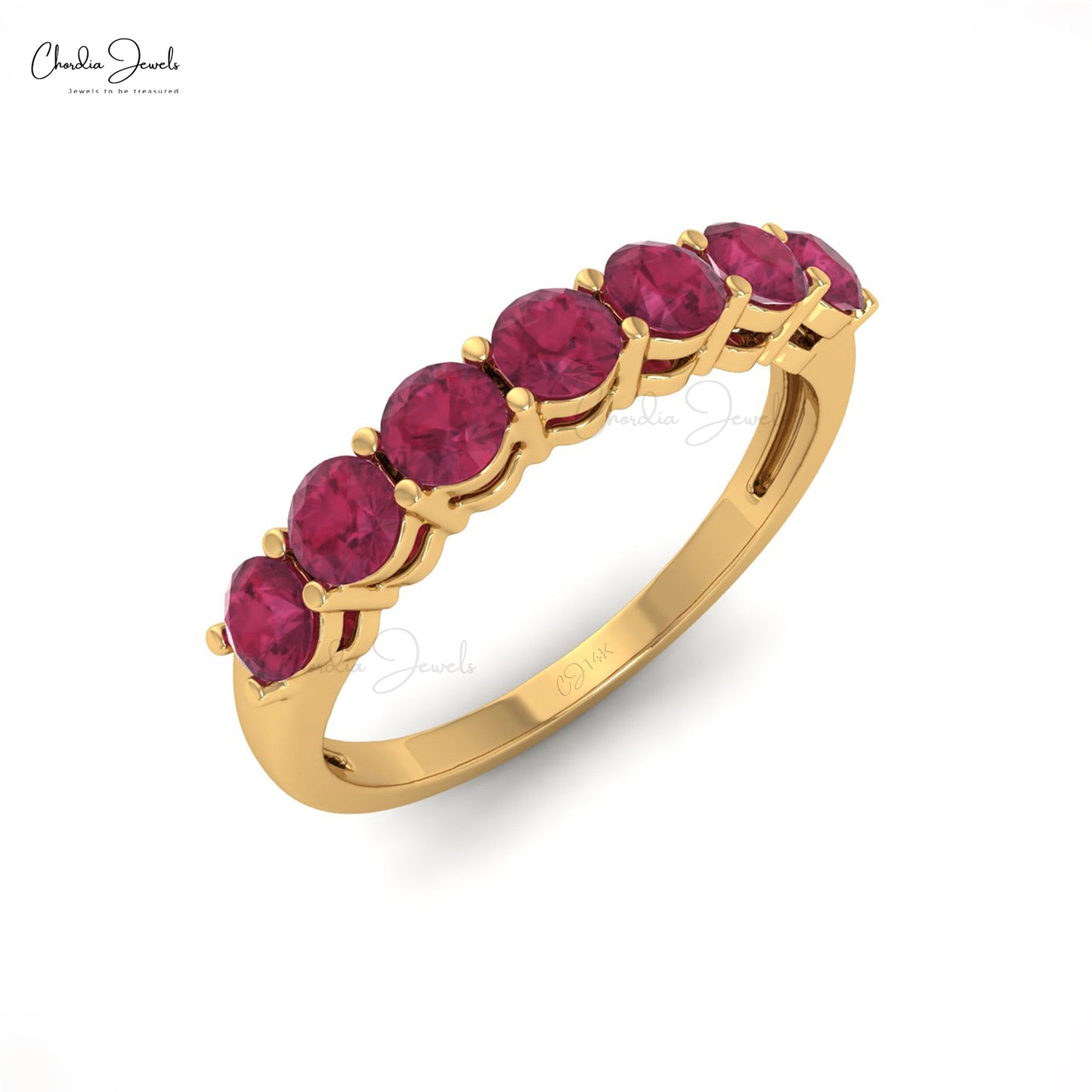 Load image into Gallery viewer, Natural 0.84 Carats Pink Tourmaline Band Ring For Valentine, 14k Solid Gold Gemstone Half Eternity Band For Anniversary Gift
