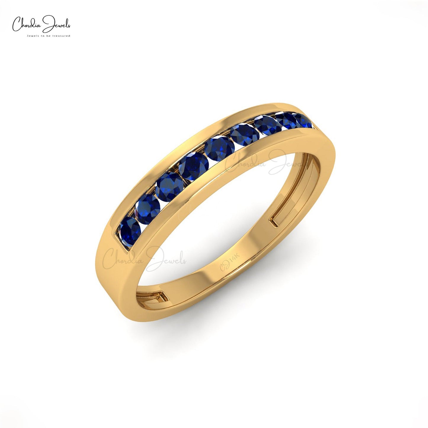 14K Solid Gold Blue Sapphire Ring For Wedding Gift