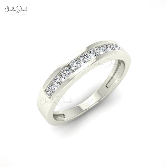 18K Solid White Gold Natural Round Diamond Womens Wedding Band Ring Pave  Setting - Amin Jewelers
