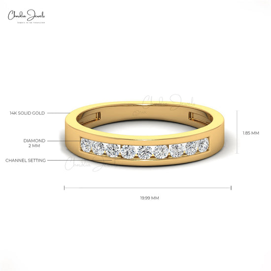 Channel Set Stack Ring With 2mm White Diamond Half Eternity Band In 14k Pure Gold
