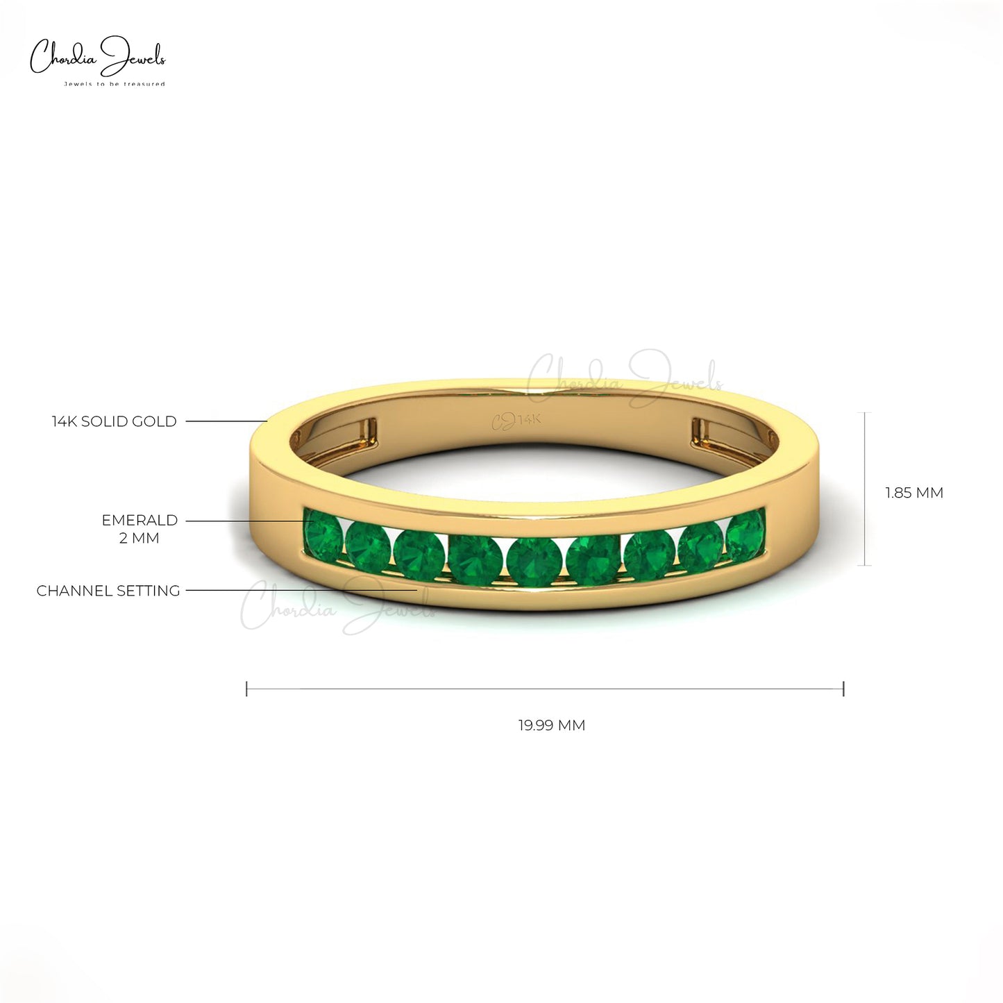 Birthstone Half Eternity 2mm Emerald Stacking Band Ring In 14k Solid Gold Jewelry