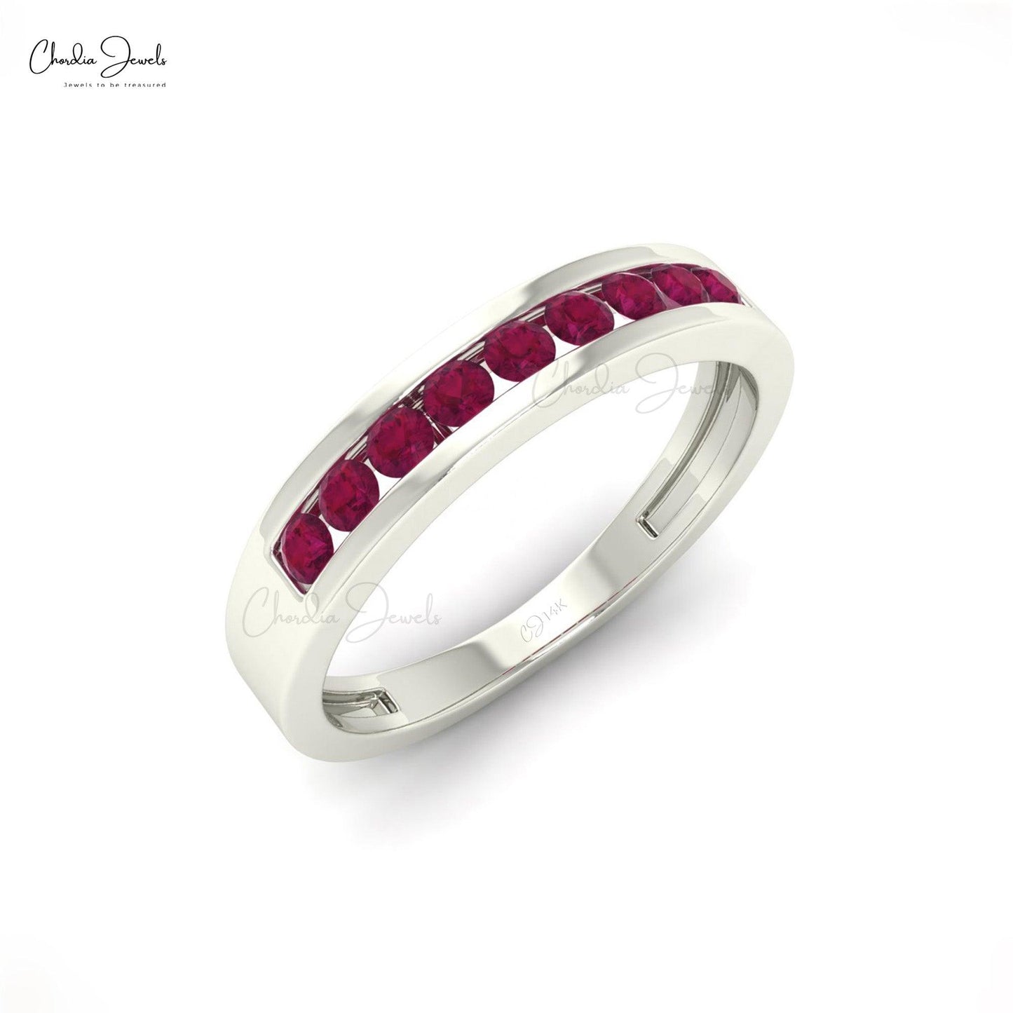 0.27 Carats Natural Red Ruby Half Eternity Band in 14k Solid Gold - Chordia Jewels