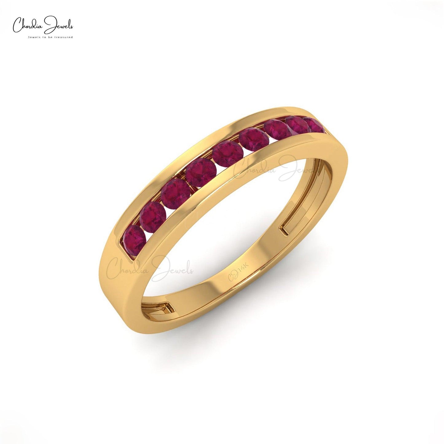 0.27 Carats Natural Red Ruby Half Eternity Band in 14k Solid Gold - Chordia Jewels