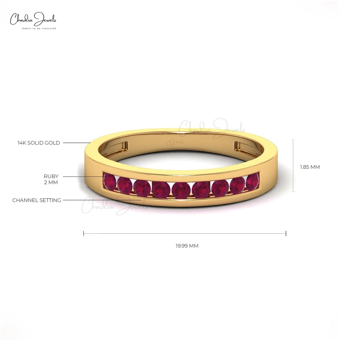 0.27 Carats Natural Red Ruby Half Eternity Band in 14k Solid Gold - Chordia Jewels