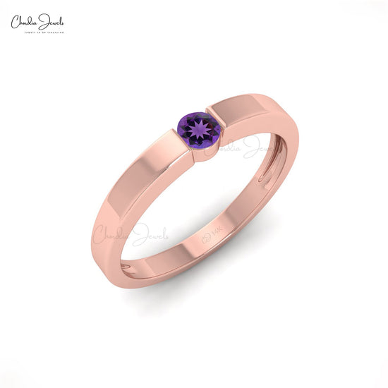 Load image into Gallery viewer, Natural 0.10ct Amethyst Gemstone Solitaire Ring 14K Solid Gold Simple Birthstone Ring
