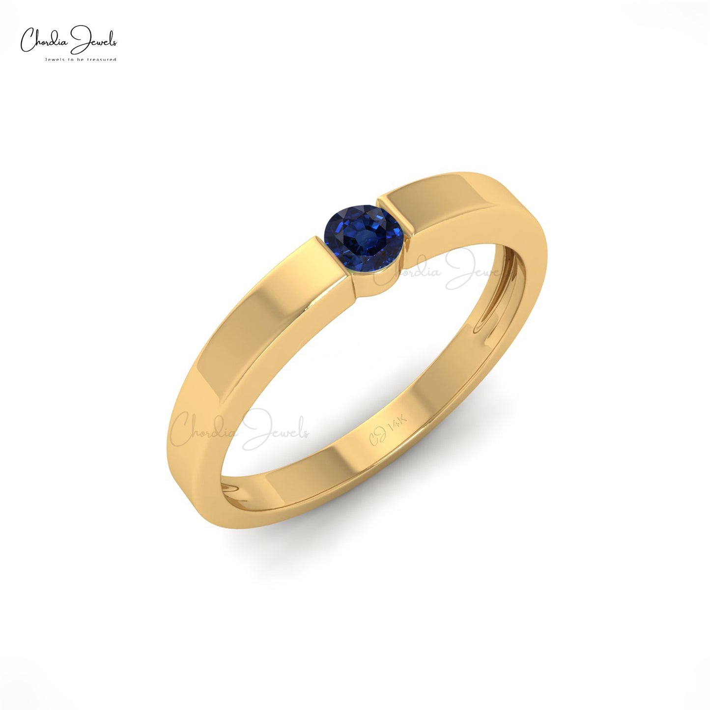 14K Solid Gold Ring [4mm Solitaire] Blue Sapphire Color H AAA 1CT⁠