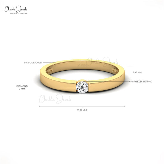 Load image into Gallery viewer, 14K Solid Gold Diamond Band Ring, 0.11 Carat G-H White Diamond Wedding Solitaire Ring, 3mm Round Cut Wedding Ring (Size 5-11)
