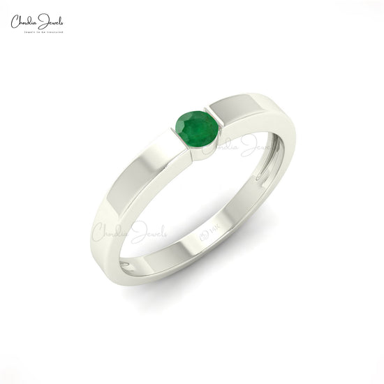 Solitaire Ring In 14k Solid Gold Natural 0.10ct Emerald Gemstone Fine Ring For Wedding Gift