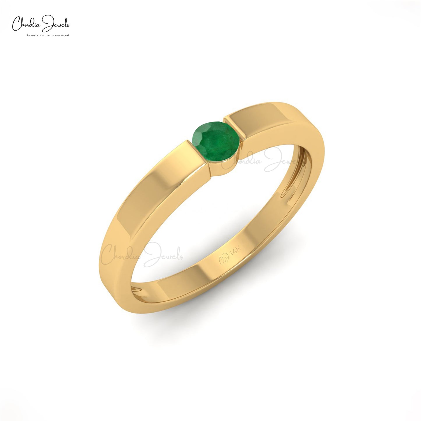 Round Cut 3mm Green Emerald Ring For Anniversary
