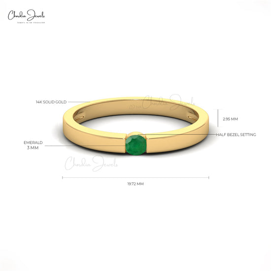 Round Cut 3mm Green Emerald Ring For Anniversary