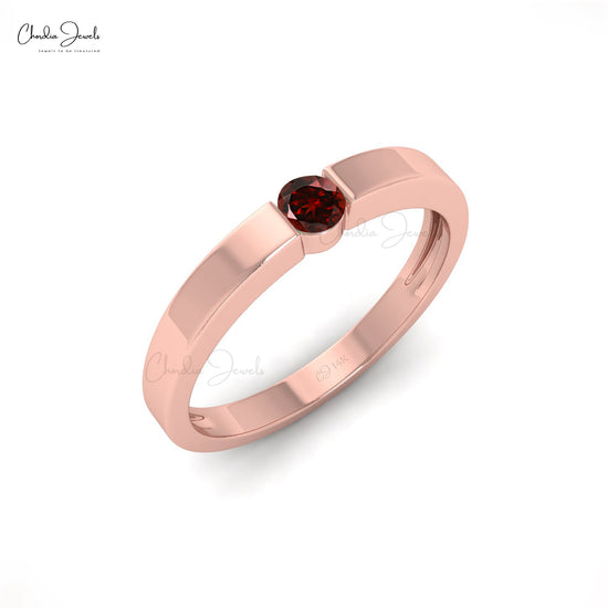 Natural Red Garnet Solitaire Ring in14k Solid Gold