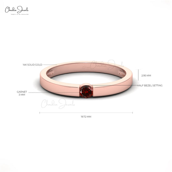 Natural Red Garnet Solitaire Ring in14k Solid Gold