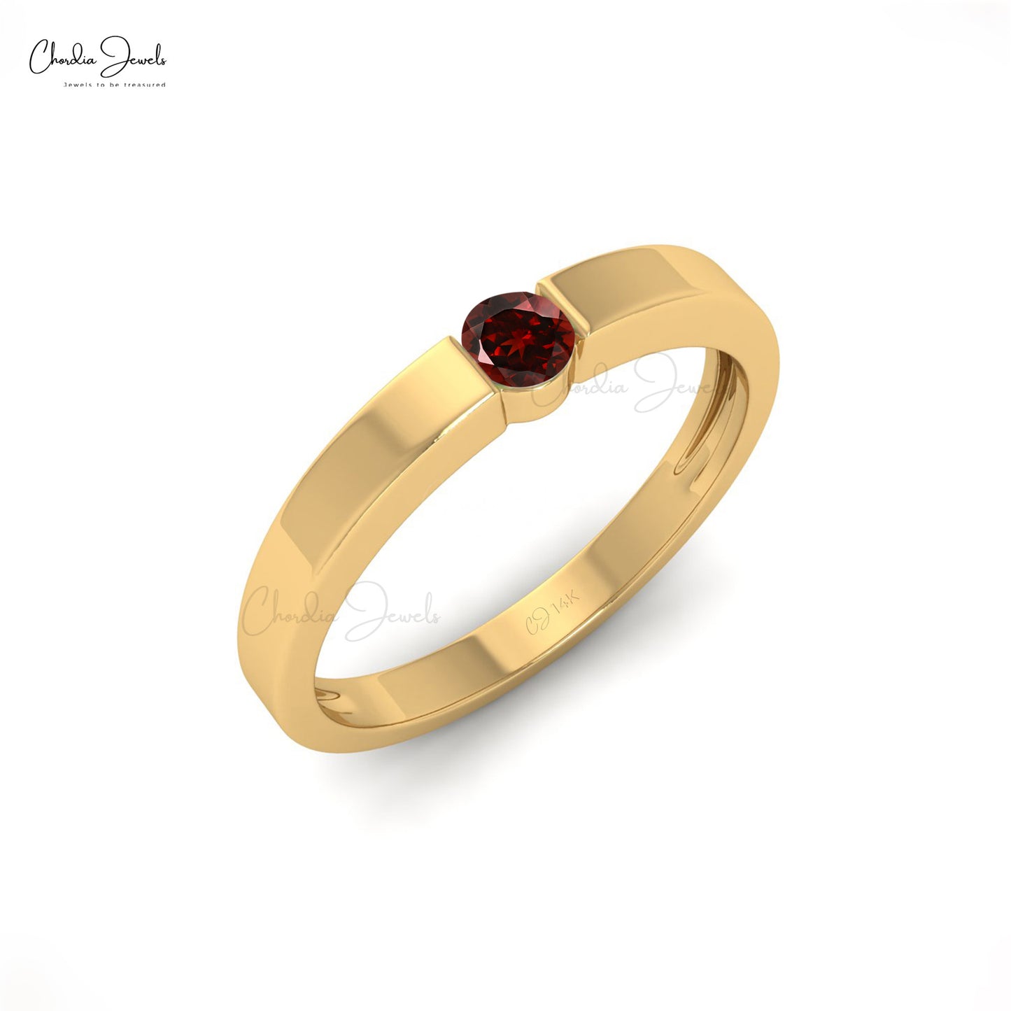 Natural Red Garnet Solitaire Ring in14k Solid Gold