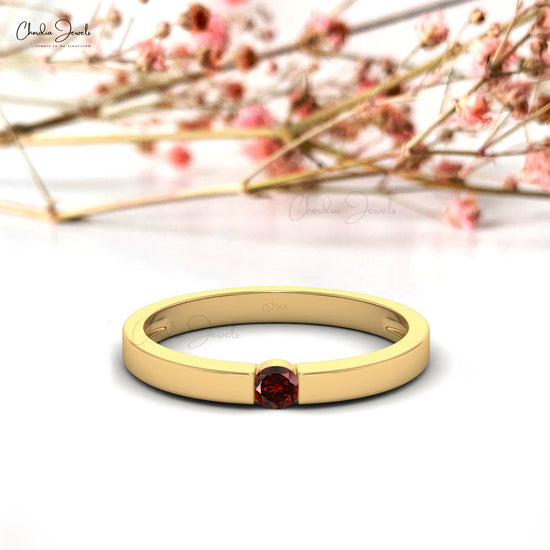 Natural Red Garnet Solitaire Ring in14k Solid Gold