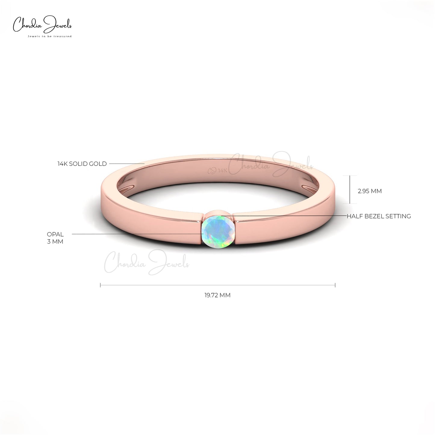 Natural 3mm Round Cut Ethiopian Opal Dainty Ring, 14K Solid Gold Sharing Prong Gemstone Solitaire Ring