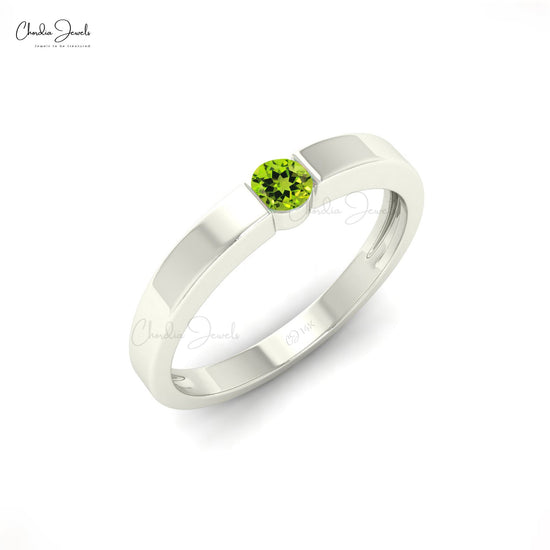 Genuine Round Cut Green Peridot Solitaire Ring For Gift