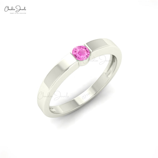 Genuine 3mm Round Cut Pink Saphhire Solitaire Ring For Gift, 14k Solid Gold Natural Gemstone Anniversary Ring