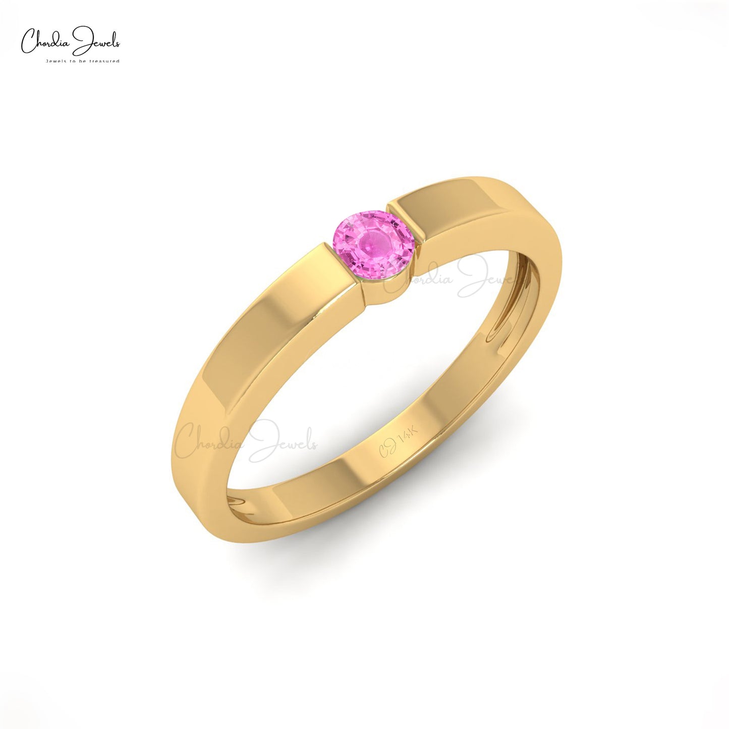 Genuine 3mm Round Cut Pink Saphhire Solitaire Ring For Gift, 14k Solid Gold Natural Gemstone Anniversary Ring