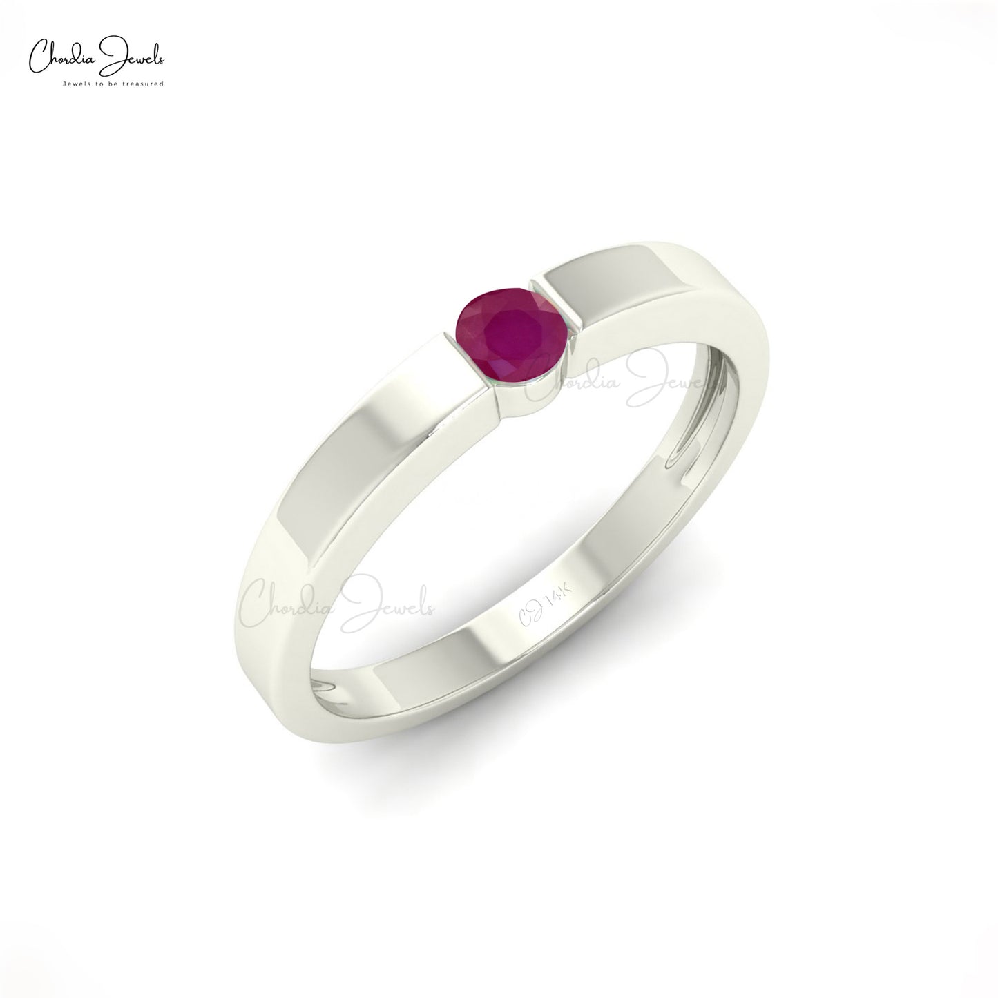 3mm Round Cut Natural Red Ruby Solitaire Ring For Her, 14k Solid Gold Gemstone Ring For Wedding Gift