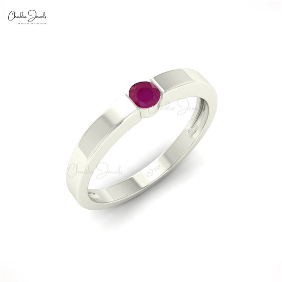 3mm Round Cut Natural Red Ruby Solitaire Ring For Her, 14k Solid Gold Gemstone Ring For Wedding Gift