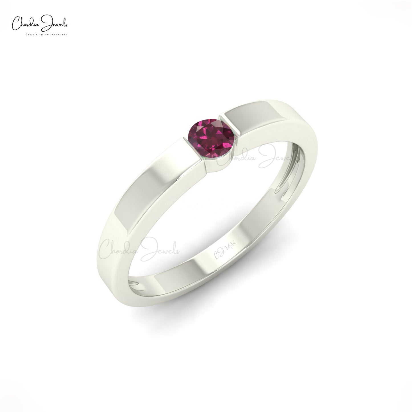 Natural 0.15 Carats Rhodolite Garnet Solitaire Ring For Women, 14k Solid Gold Gemstone Ring For Wedding Gift