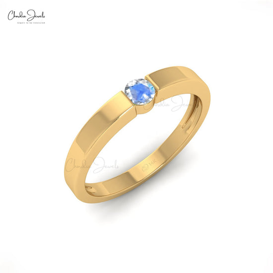 AAA Natural Rainbow Moonstone Solitaire Ring for Woman in 14K Gold
