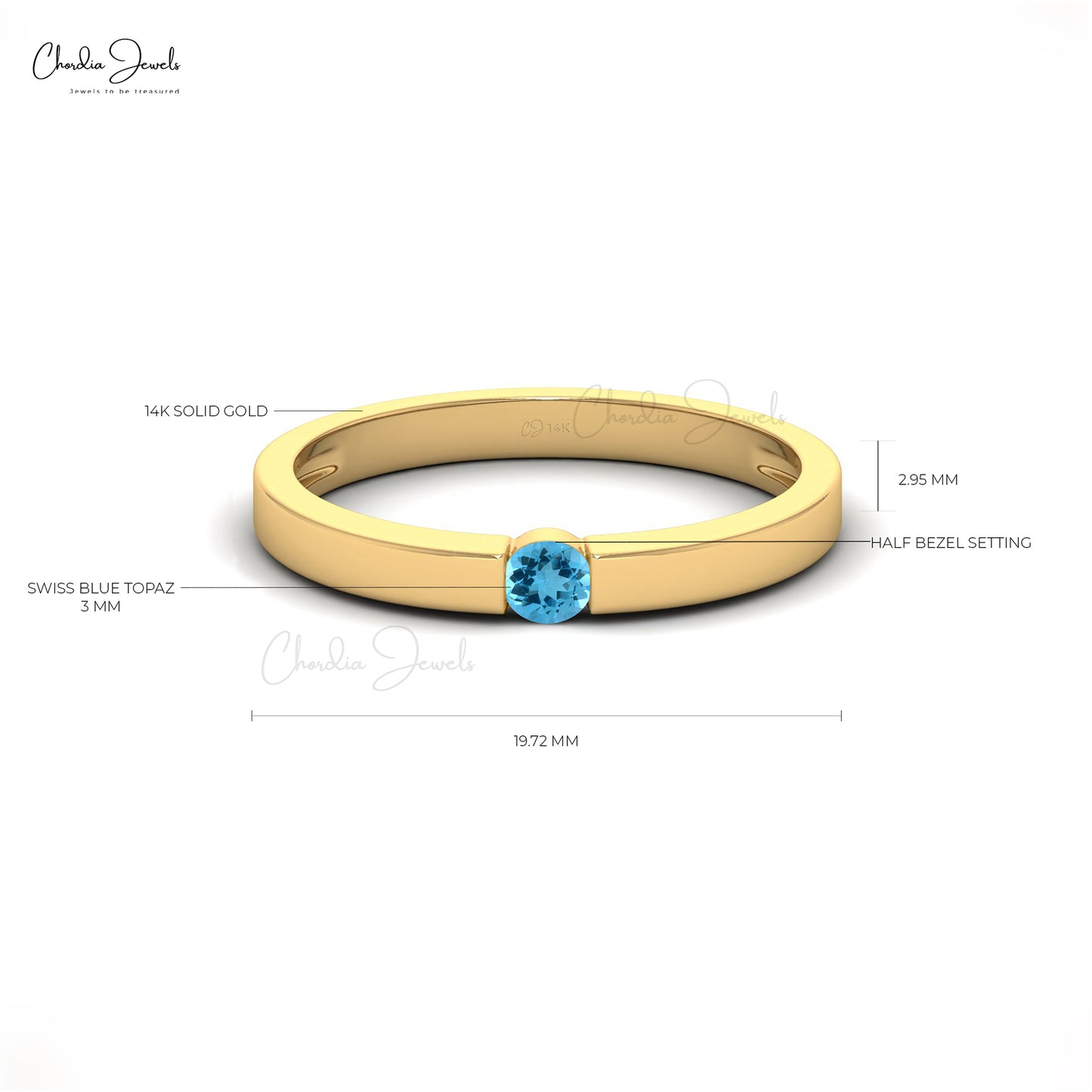 Natural 3mm Round Cut Swiss Blue Topaz Solitaire Ring, 14k Solid Gold Gemstone Ring For Anniversary Gift