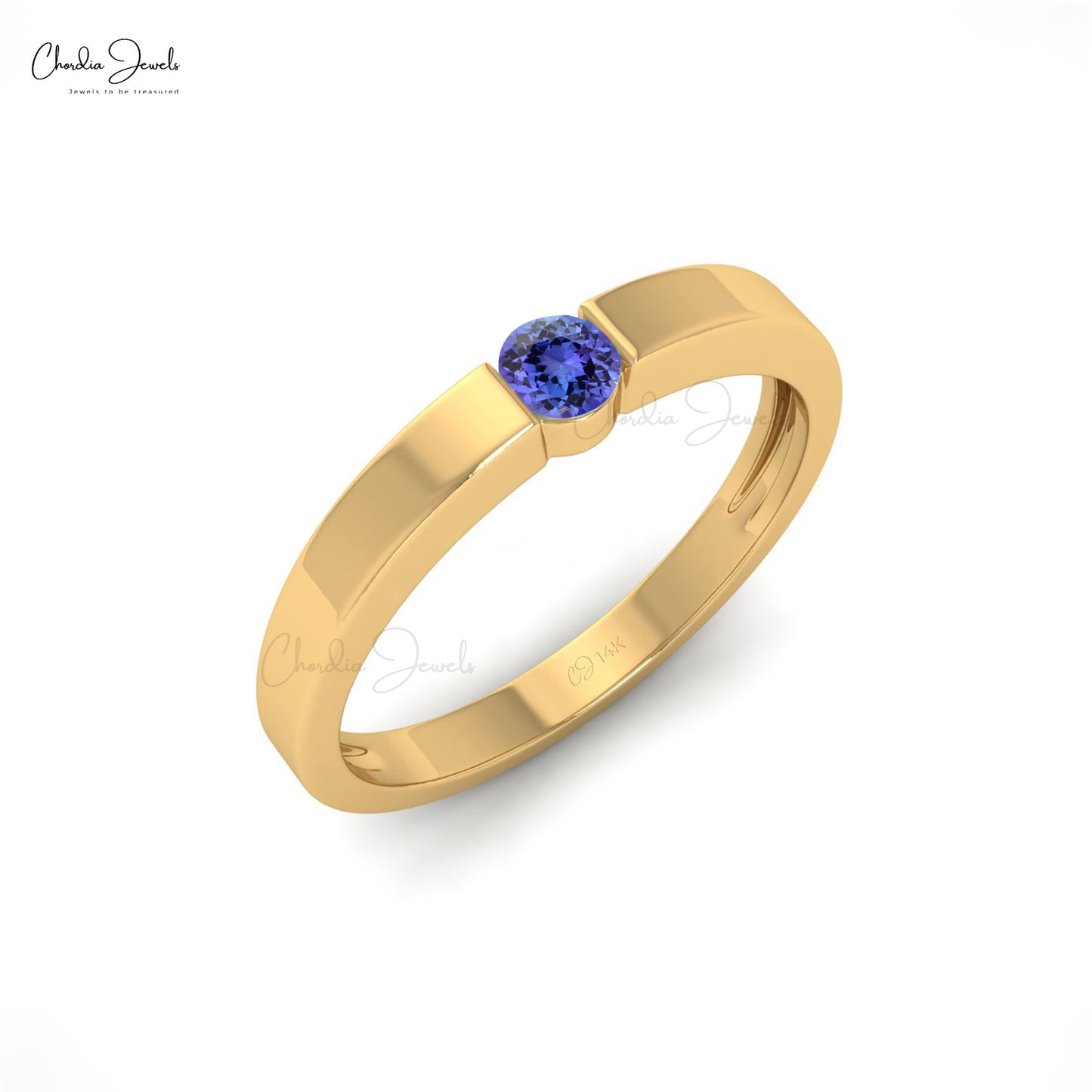 Load image into Gallery viewer, Natural Round Cut Solitaire Tanzanite Ring in 14k Solid Gold For Anniversary
