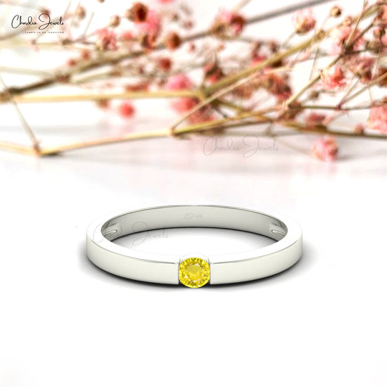 Load image into Gallery viewer, Round Cut Yellow Sapphire Solitaire Ring in 14K Gold
