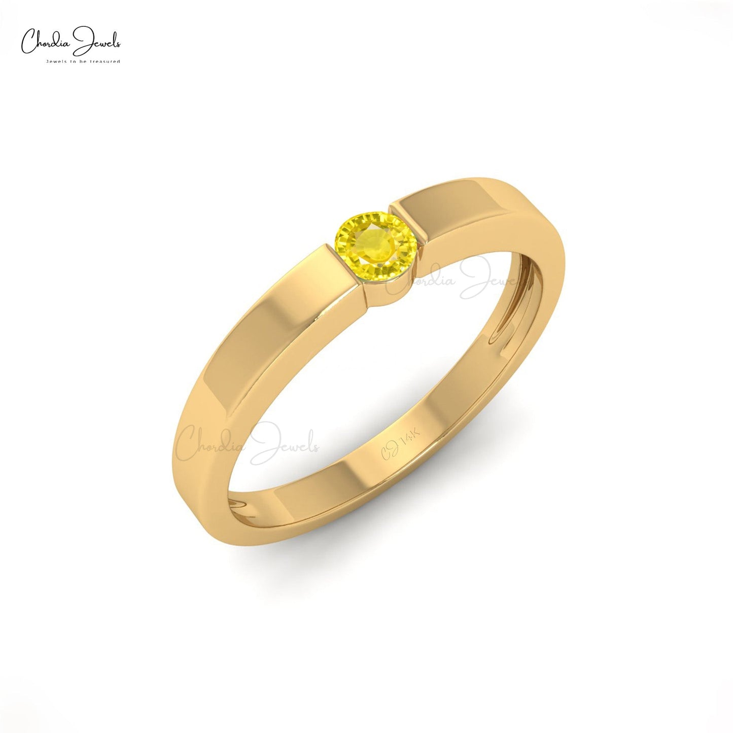 Load image into Gallery viewer, Round Cut Yellow Sapphire Solitaire Ring in 14K Gold
