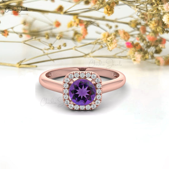 Load image into Gallery viewer, amethyst diamond halo ring
