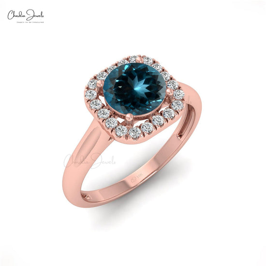 0.74 Carats Natural London Blue Topaz and Diamond Dainty Ring in 14k Solid Gold - Chordia Jewels