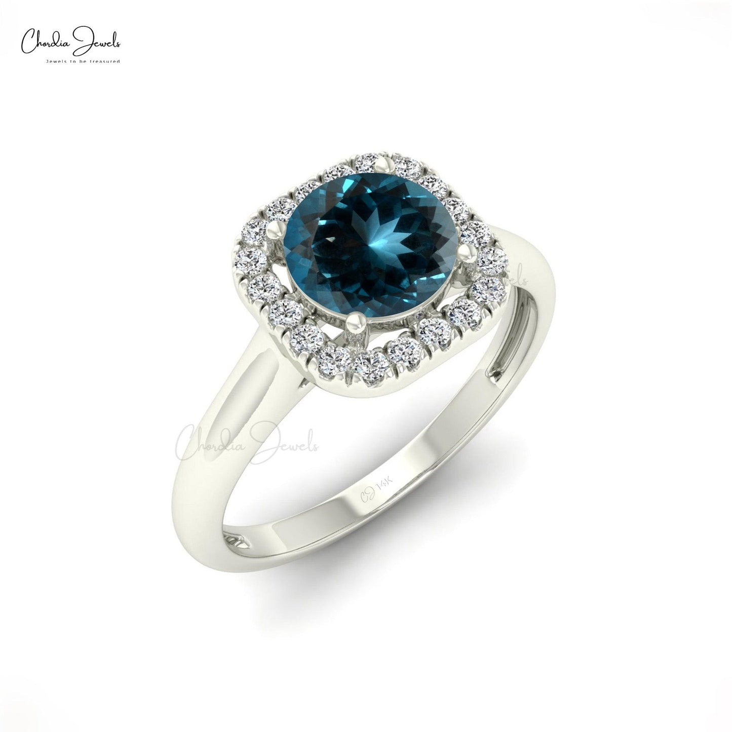Load image into Gallery viewer, 0.74 Carats Natural London Blue Topaz and Diamond Dainty Ring in 14k Solid Gold
