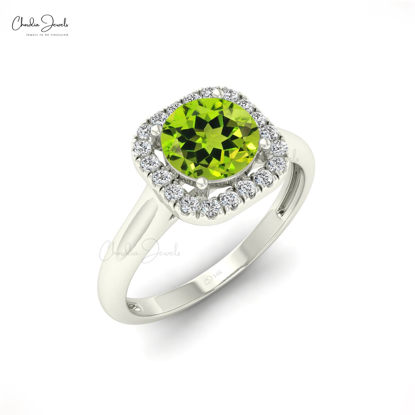 Dainty Round Cut Natural Peridot And Diamond Halo Ring