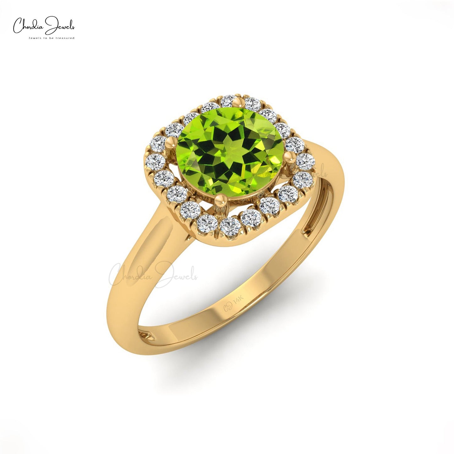 Dainty Round Cut Natural Peridot And Diamond Halo Ring