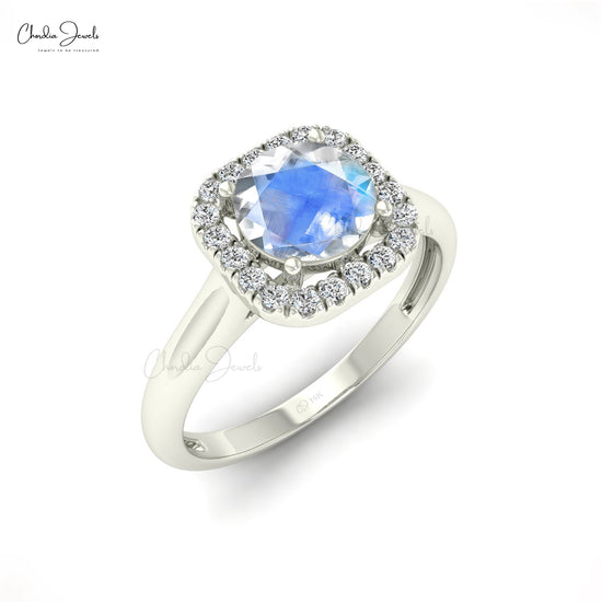 June Birthstone Rainbow Moonstone Classic Halo Ring
