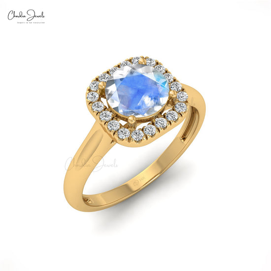 June Birthstone Rainbow Moonstone Classic Halo Ring