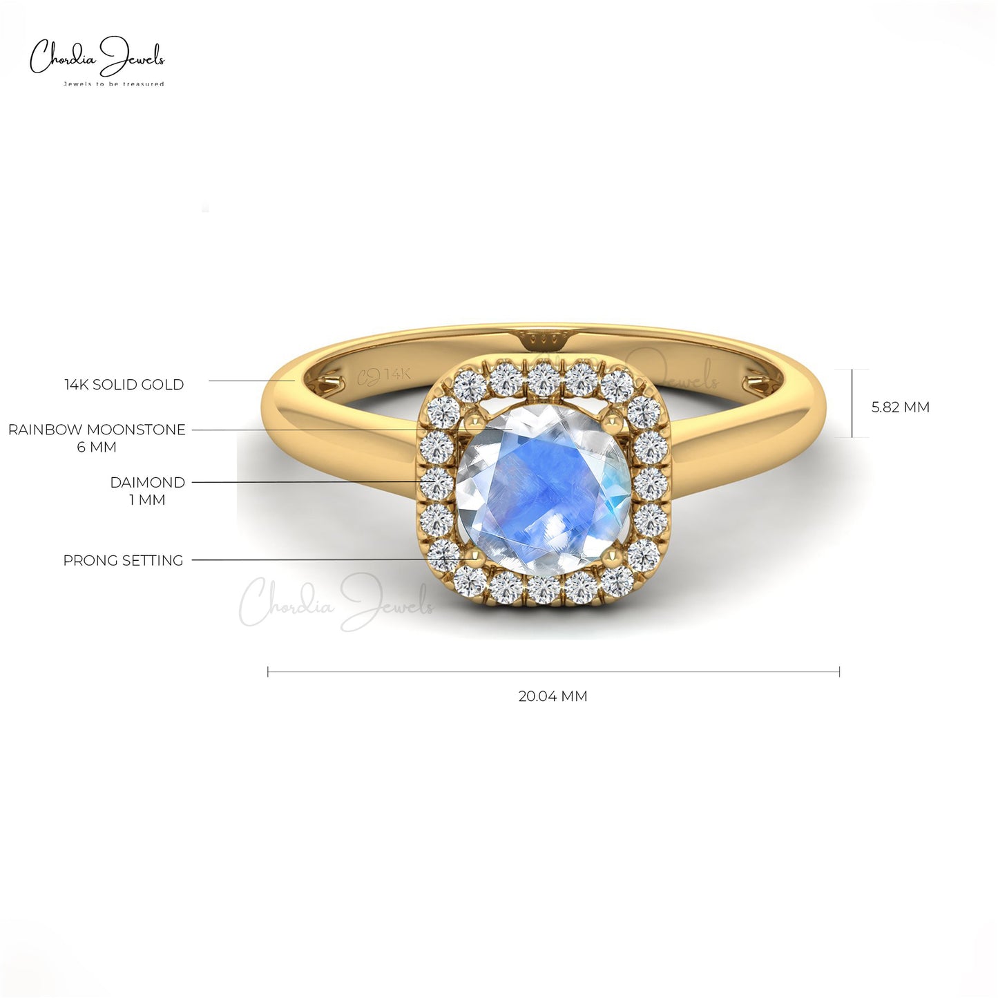 June Birthstone Rainbow Moonstone Classic Halo Ring