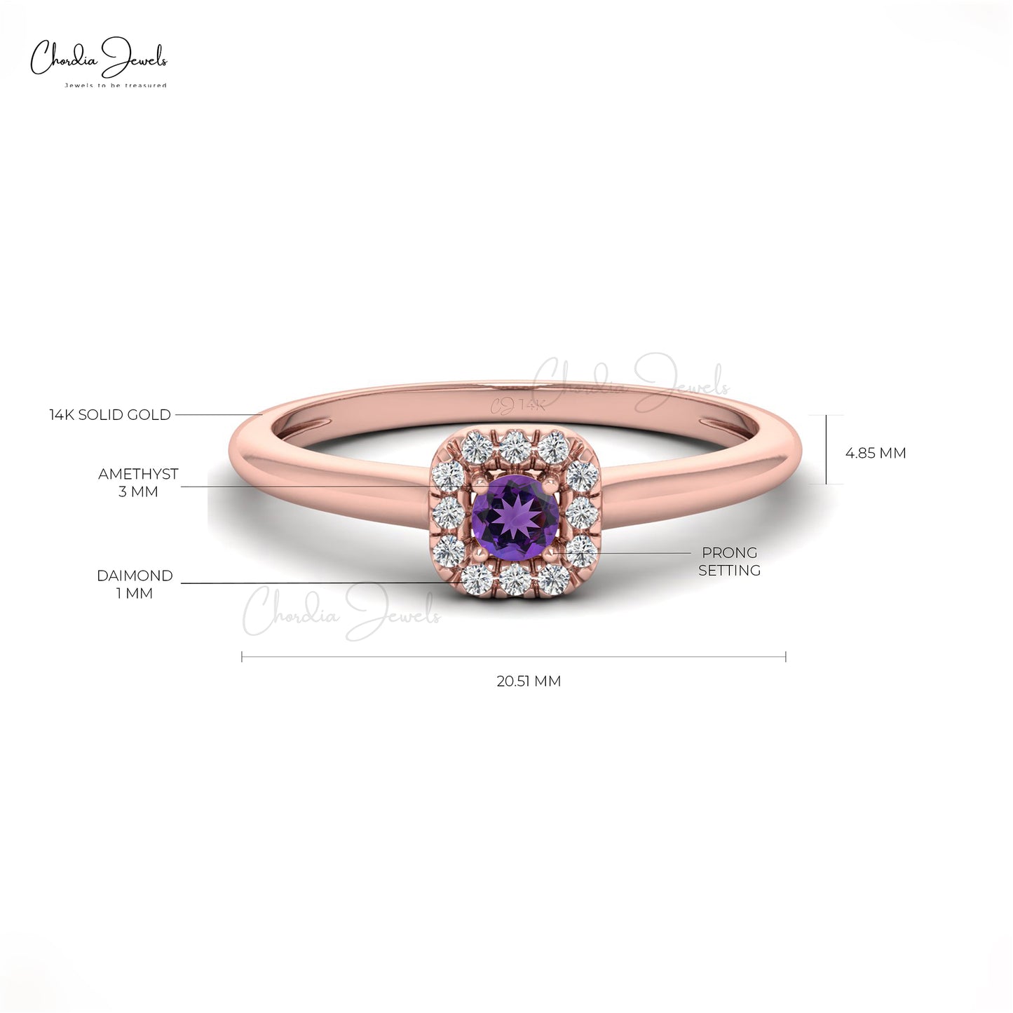 Natural Purple Amethyst Halo Ring For Women in 14k Solid Gold