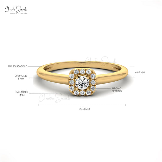 Dainty Diamond Circle Ring In 14k Solid Gold Round Cut 3mm Diamond Halo Proposal Rings