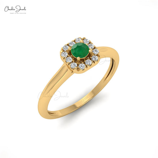 Natural 3mm Round Cut Emerald Dainty Ring For Wedding Gift