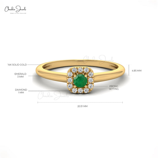 Natural 3mm Round Cut Emerald Dainty Ring For Wedding Gift