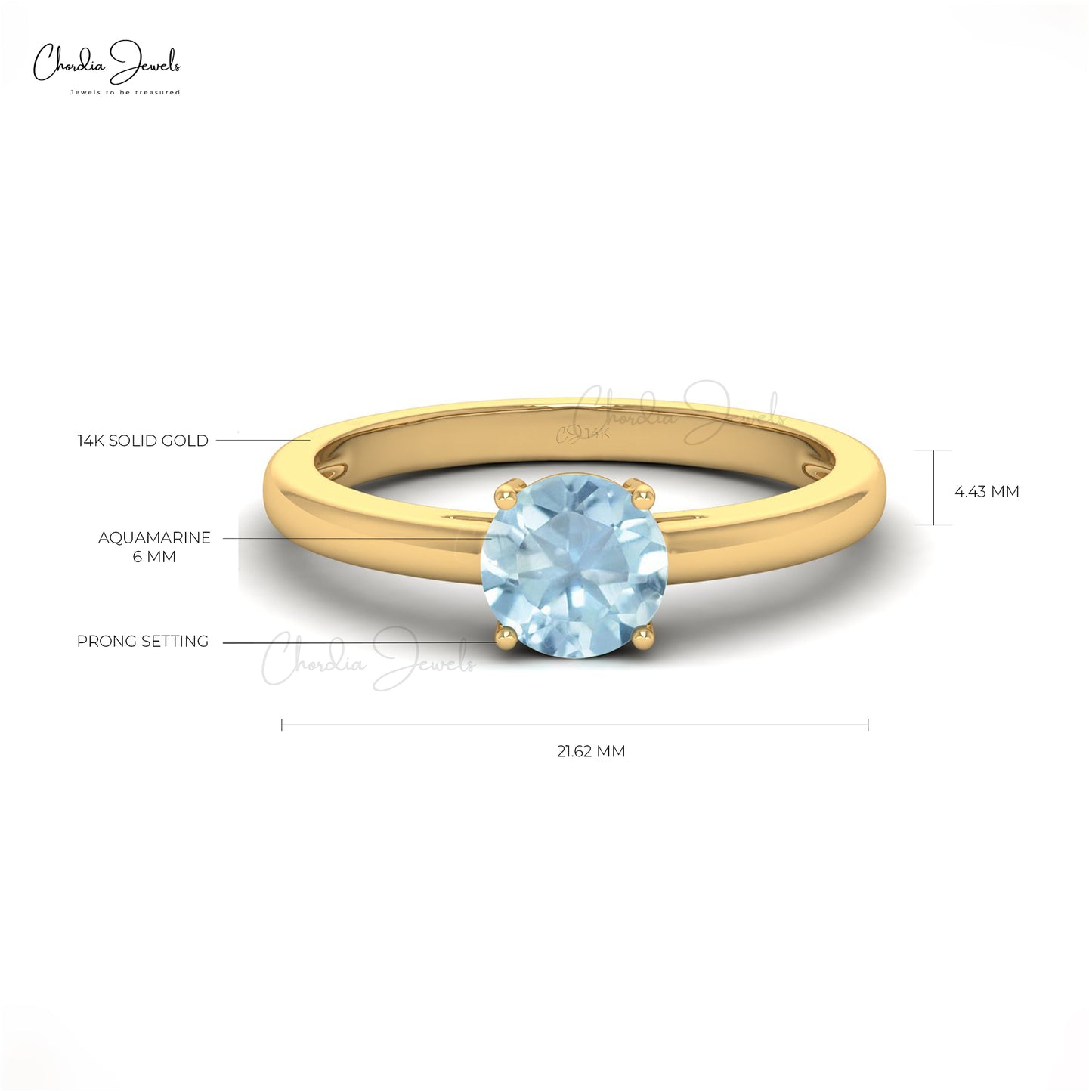 Genuine Round Cut Aquamarine 0.75Ct Solitaire Ring 14k Solid Gold Engagement Jewelry