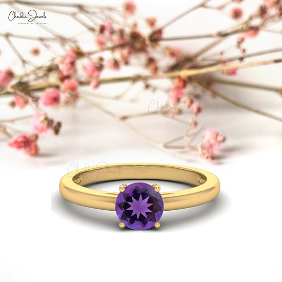 Load image into Gallery viewer, Natural Amethyst Dainty Solitaire Ring For Women in 14k Solid Gold

