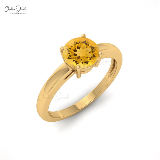 14K Solid Gold Gemstone Anniversary Ring For Her, Natural 0.57 Carats Citrine Solitaire Ring For Women