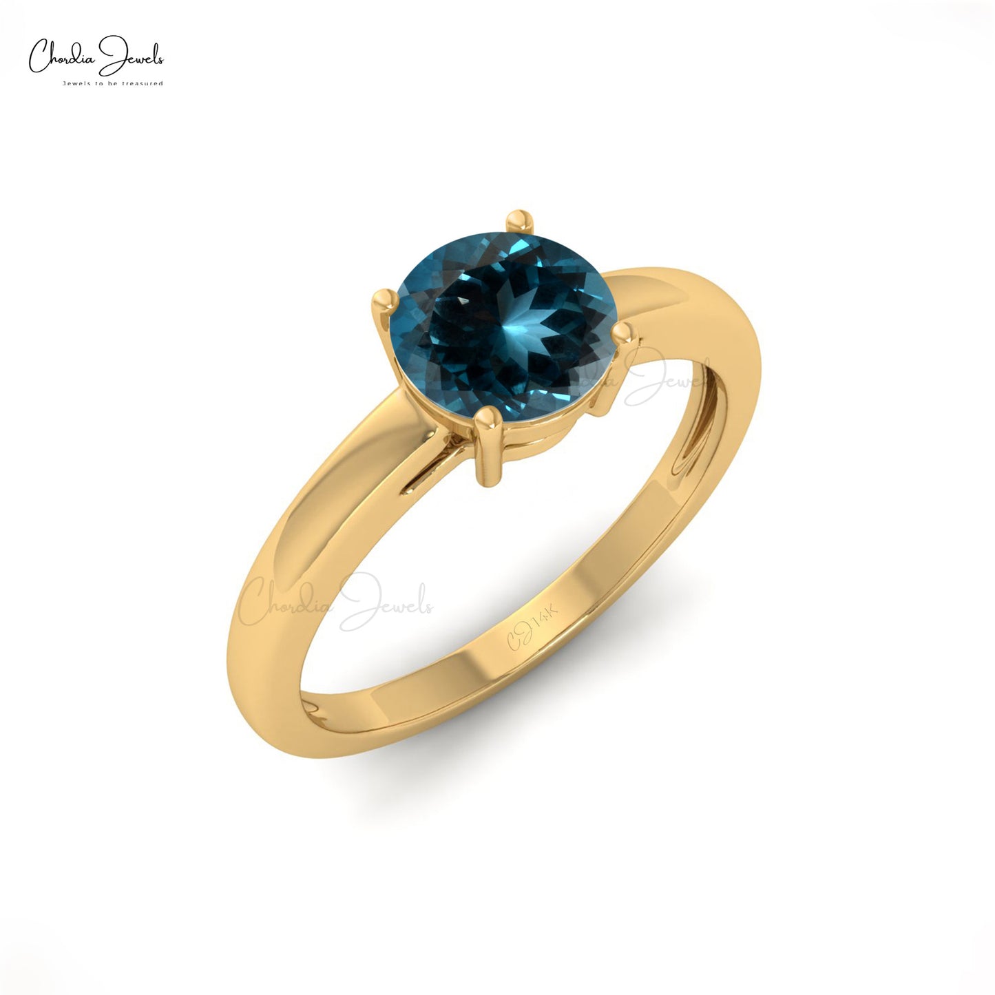 Load image into Gallery viewer, 14k Solid Gold Natural Gemstone Solitaire Ring For Valentine, 0.57 Carats London Blue Topaz December Birthstone Dainty Ring For Women
